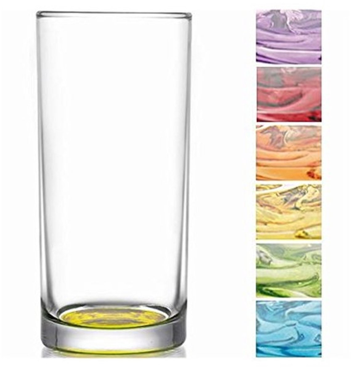 Dailygoods- Longdrinkglas Set van 6 - Gekleurde Bodem - Capaciteit 250ml - Hoogte 13cm - Diameter 6cm - Goede Kwaliteit - Drinkglazen