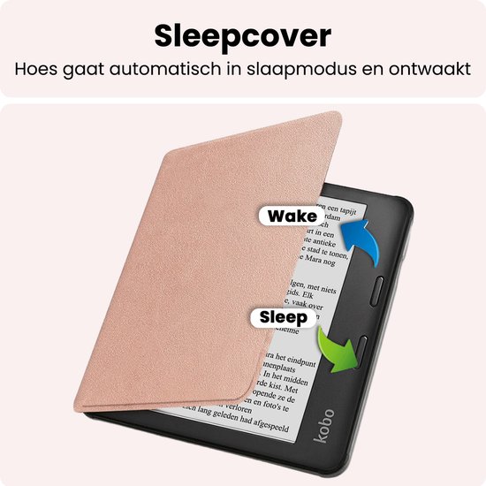 Hoes Geschikt voor Kobo Libra 2 Hoesje Bookcase Cover Book Case Hoes Sleepcover - Rosé Goud — afbeelding 3