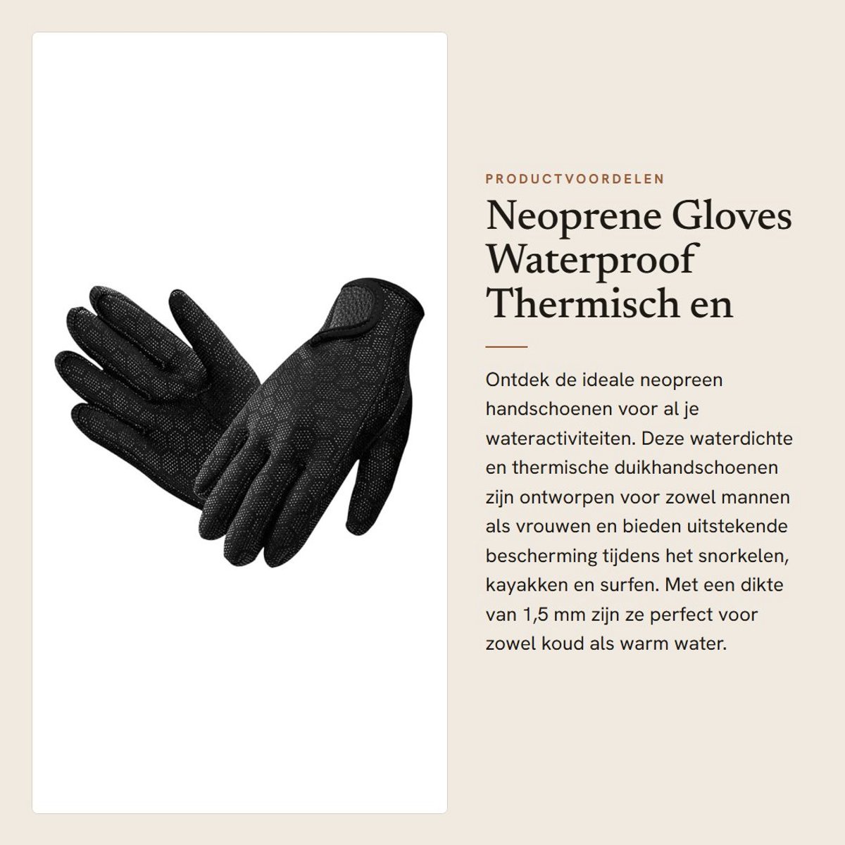 Dailygoods- Duikhandschoenen Waterdicht - 1.5 mm Neopreen - Antislip - Verstelbare Klittenbandsluiting - Thermisch - Geschikt voor Snorkelen/Kajakken - Waterdichte Handschoenen