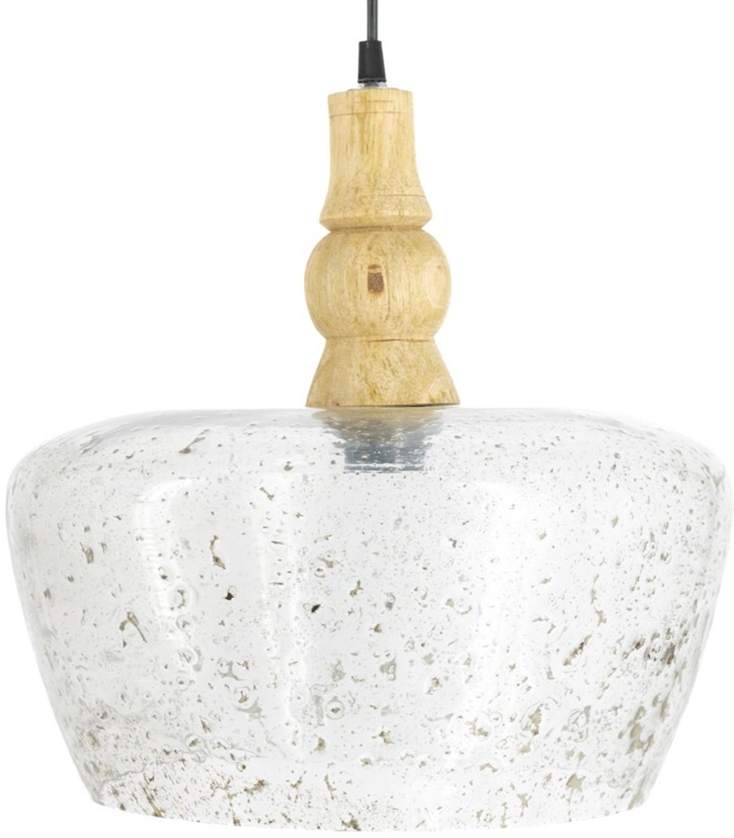 Hanglamp glas met hout cubic