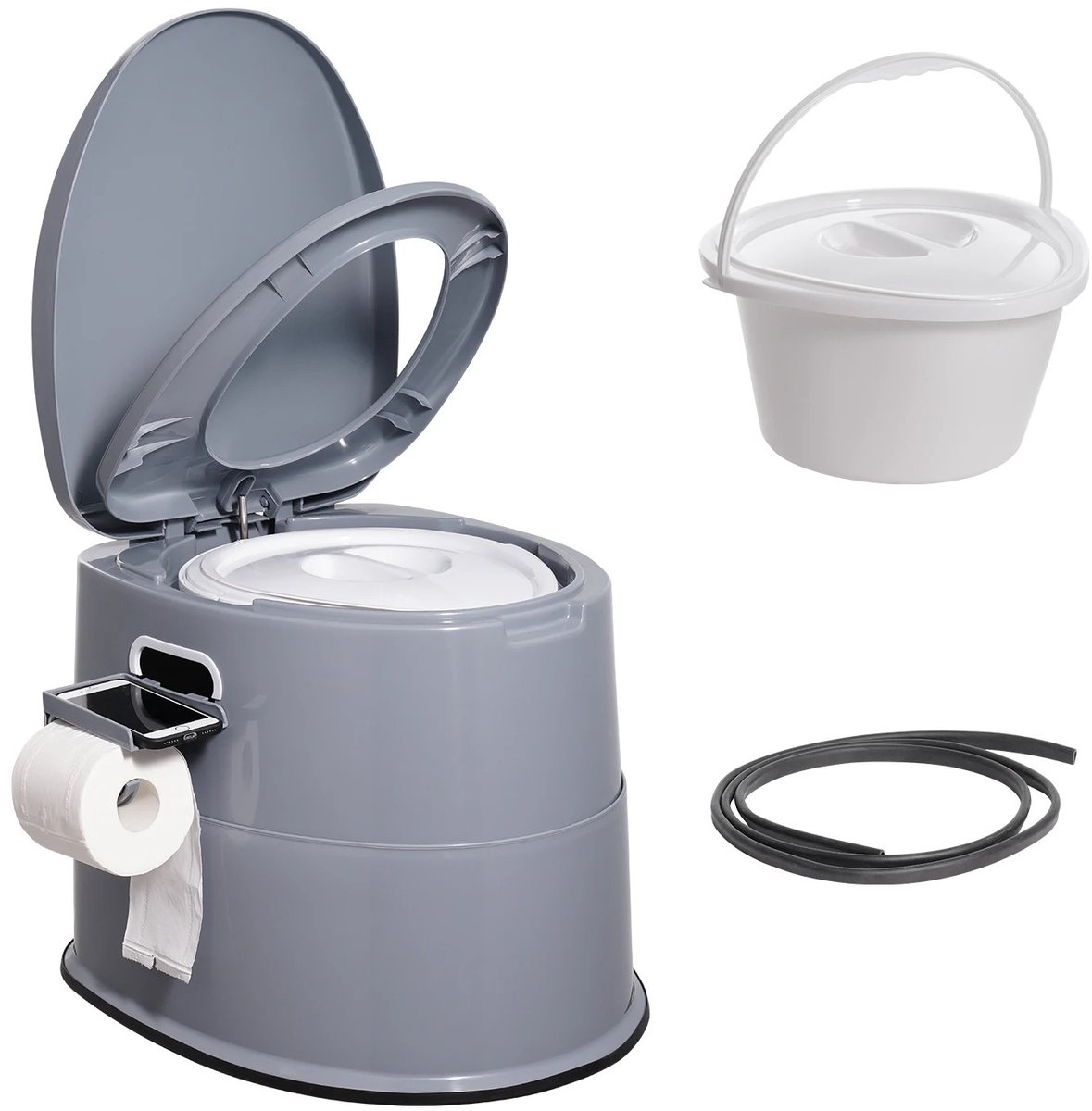 Archi Draagbaar Campingtoilet – WC - Mobiel Reistoilet - Afneembare Binnenemmer - 5 Liter – Telefoon- en Papierhouder – Tot 136 kg – Grijs