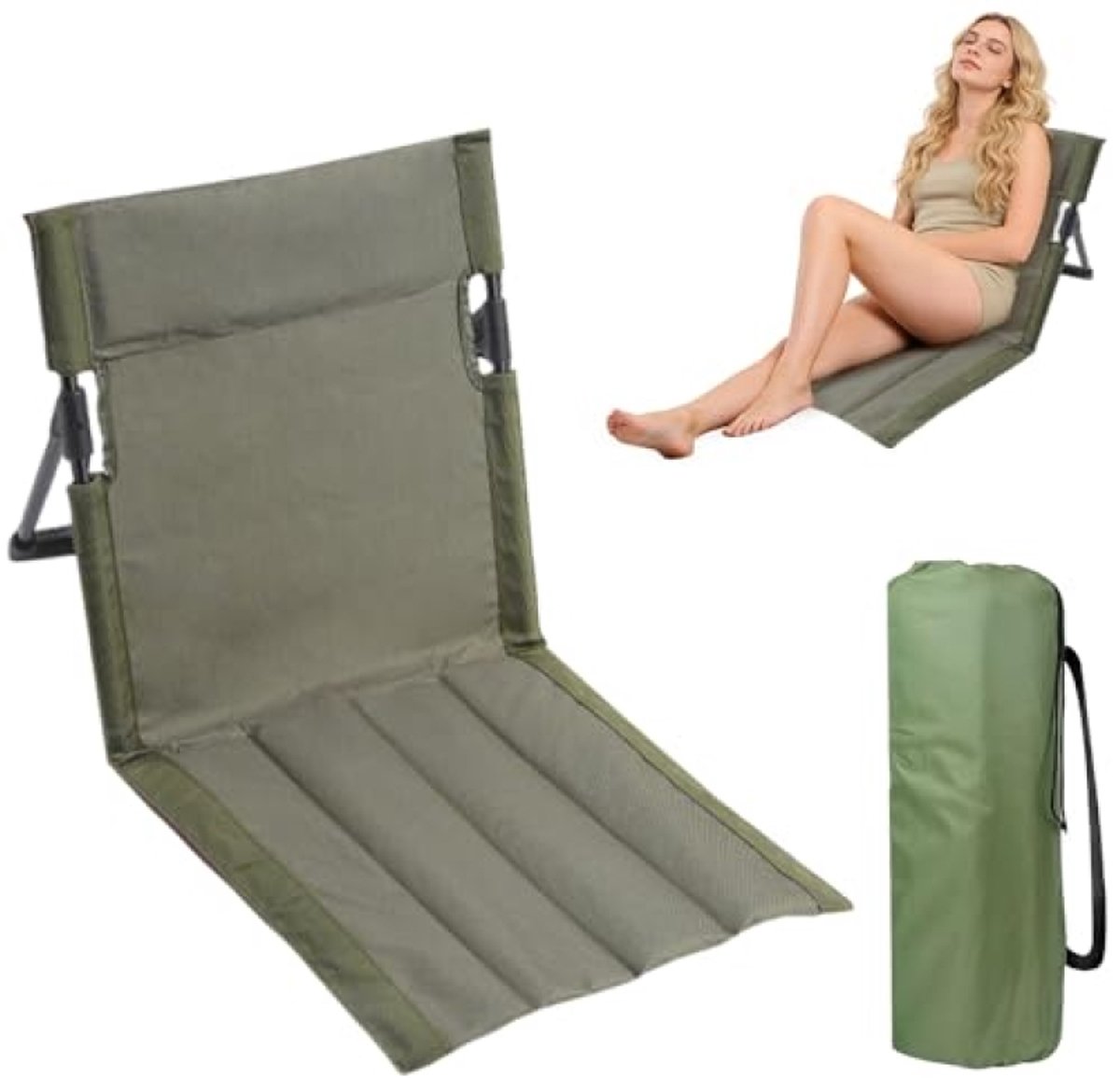 Arvion Zitkussen voor buiten - Vloerstoel met rugsteun - Inklapbaar draagbaar kussen - Strandzitting voor strand, picknick, camping, concerten - Donkergroen