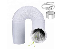 PromoHome Ontluchtingsslang 125 mm - 4,2 m Flexibele Aluminium/PVC Wasdroger Luchtkanaal met 2 Klemmen en 5 m Aluminiumtape - Ventilatieslang voor Airco, Afzuigkap en HVAC - Wit