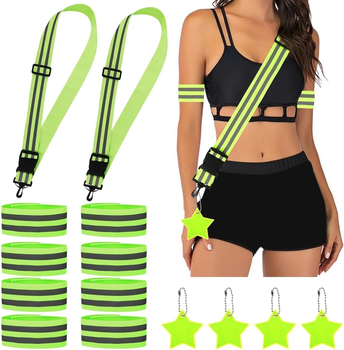 Reflector kleding set met 14 stuks, inclusief verstelbare reflecterende banden, hangers en riem voor hardlopen, fietsen en buitenactiviteiten