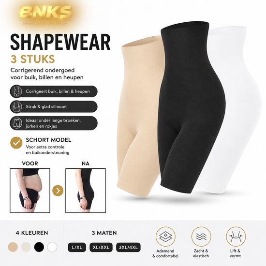 Shapewear 3 pièces pour ventre, fesses et hanches - sous-vêtements correcteurs - avec modèle tablier - convient aux pantalons longs ou aux robes/jupes longues -- beige/crème/noir/blanc - taille XL/ XXL