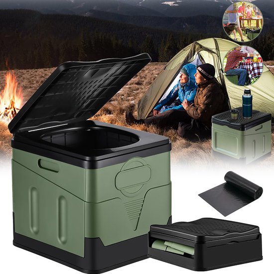 Draagbaar toilet - Opvouwbare autotoiletbril - Noodtoilet voor buiten - Essentieel voor noodgevallen op de camping - Milieuvriendelijk PP-materiaal - Waterdicht, geurloos en valbestendig - 20 liter - Draagvermogen 150 kg - Legergroen van Draagbaar — afbeelding 2