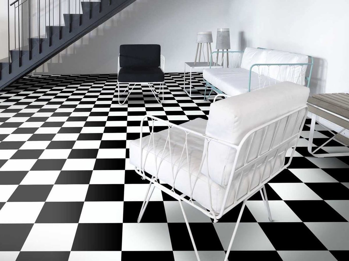 Dailygoods- PVC-vloerbekleding Dambord Zwart/Wit - Vloerbedekking 2m Breed - Vloerbedekking 2,5m Lang - Duurzaam - Geschikt voor Keuken/Badkamer - Snelle Leggen
