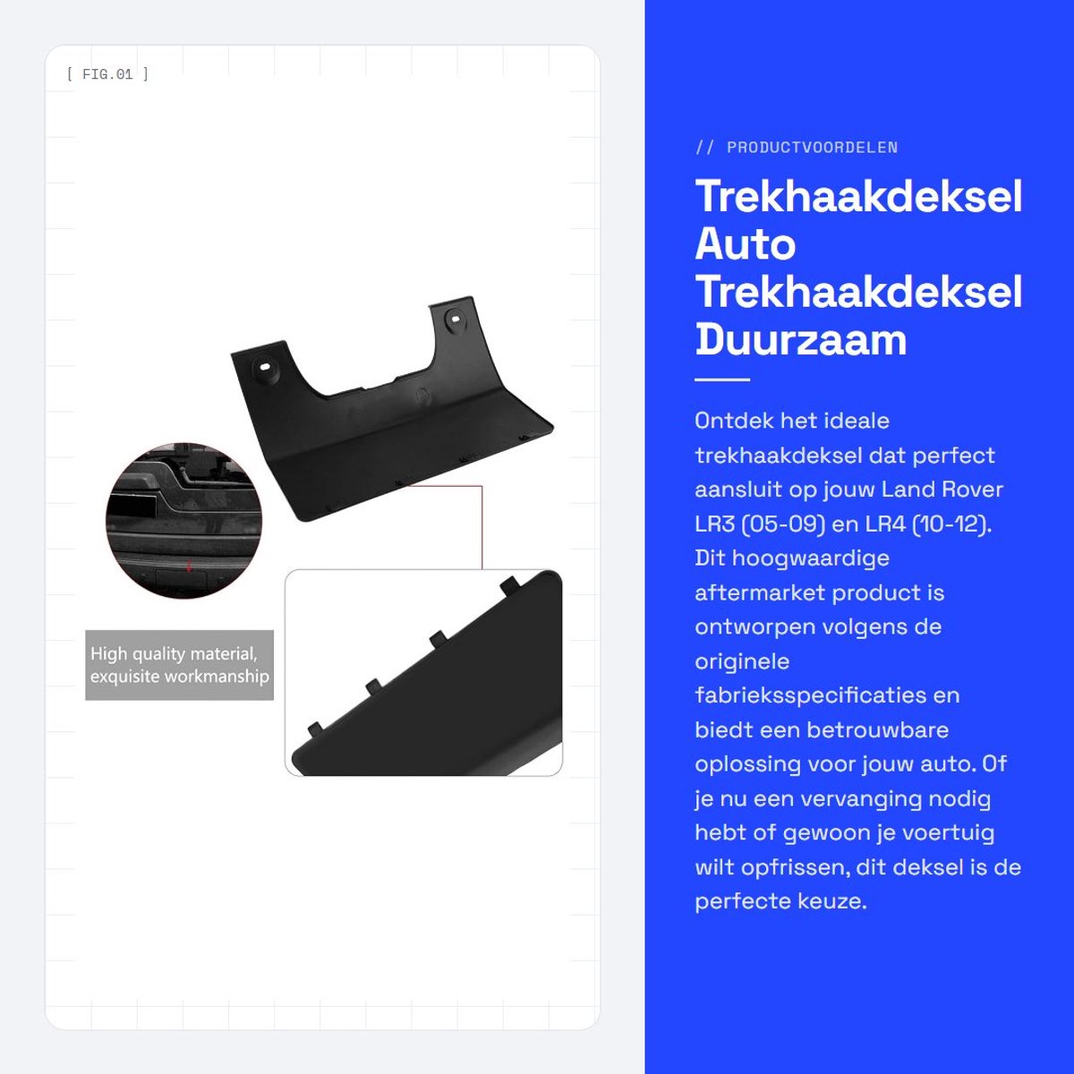 Dailygoods- Trekhaakdeksel Perfecte Match - Auto Achterbumper - Vervangend Artikel - Geschikt voor Land Rover LR3/LR4 - Hoogwaardig Kunststof - Eenvoudig te Installeren - Trekhaakafdekking