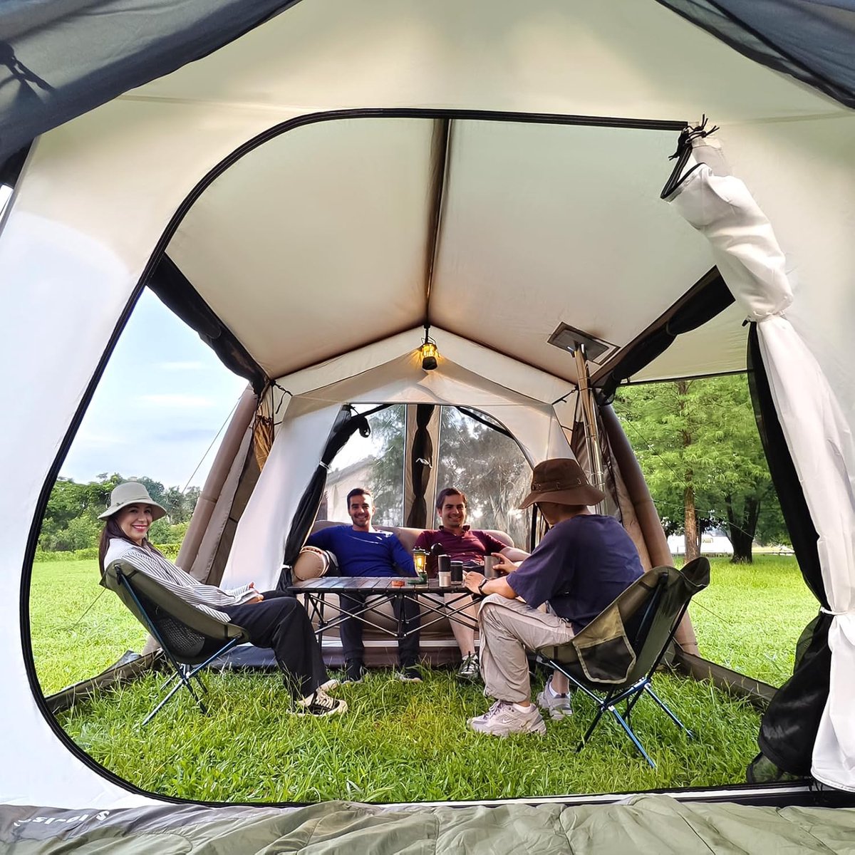 Night Cat Opblaasbaar Tent voor 6 8 Personen: Glamping Tunneltent Waterdicht Groot Winterbestendig XXL Tent met 2 Cabines en TPU Opblaaspijlers voor Outdoor Kamperen – foto 3