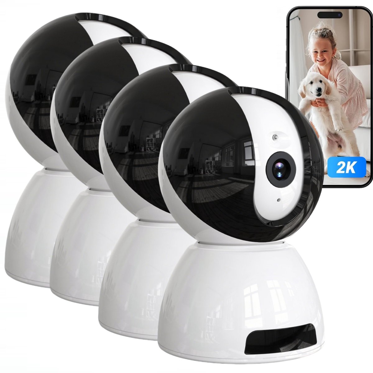 Beveiligingscamera Binnen - 6MP Pan & Tilt - Indoor Cam - Binnencamera - Huisdiercamera - Nachtzicht - Bewegings- en geluidsdetectie - Tweerichtingsaudio - Beveiligingscamera Met WiFi en App – Wit - 4PC