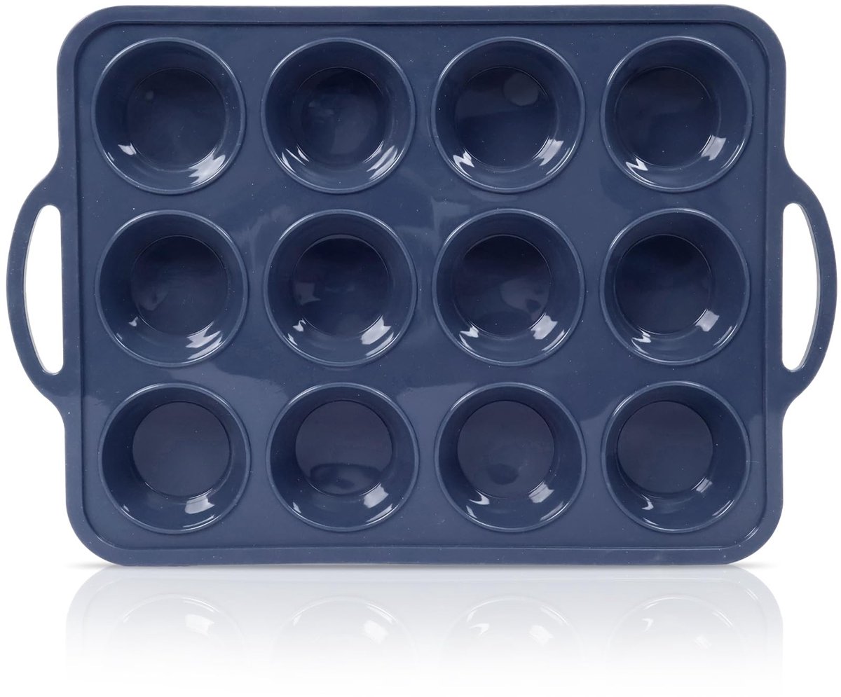 Dailygoods- Muffinbakvorm 12 Cups - Siliconen Muffinbakvorm met Metalen Frame - Antiaanbak - Handgreep - Verbeterde Stabiliteit - Cupcakevorm