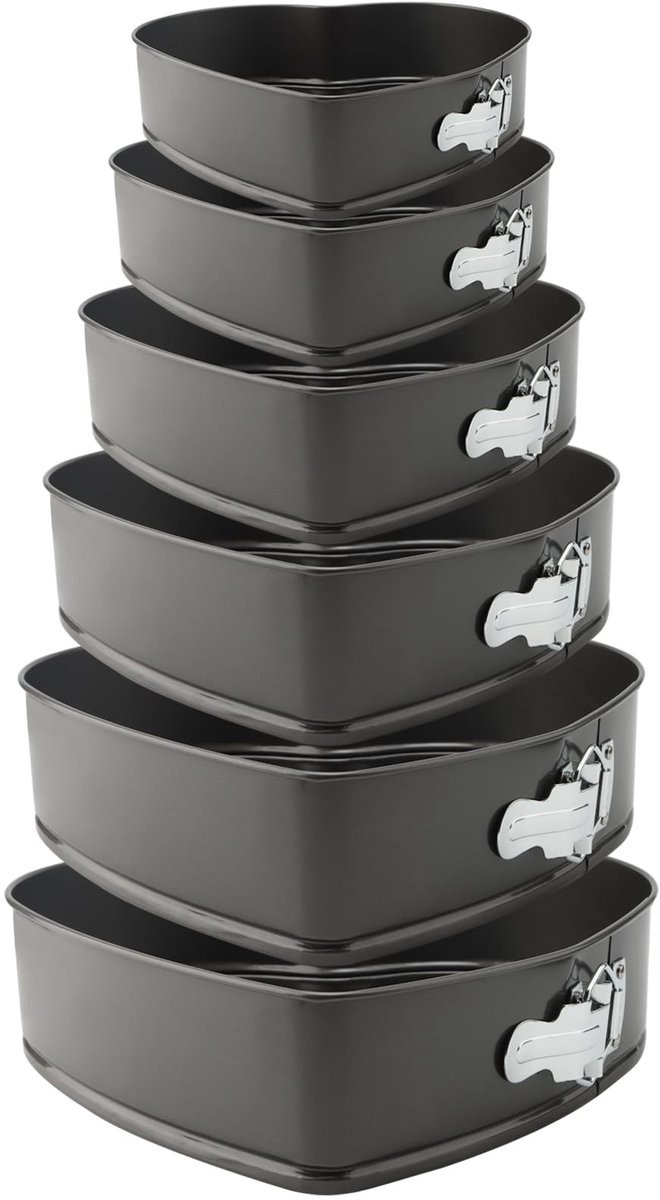 Dailygoods - ZOENHOU 6 Stuks Hart Cake Tin Set, 7 "8" 8" 8.5" 9" 10" 11" Hartvormige Non-Stick Springform Bakvormen Tin Set Lekvrij Ronde Bakken Cake Mold Cheesecake Pan Tray Set, Verwijderbare Bodem