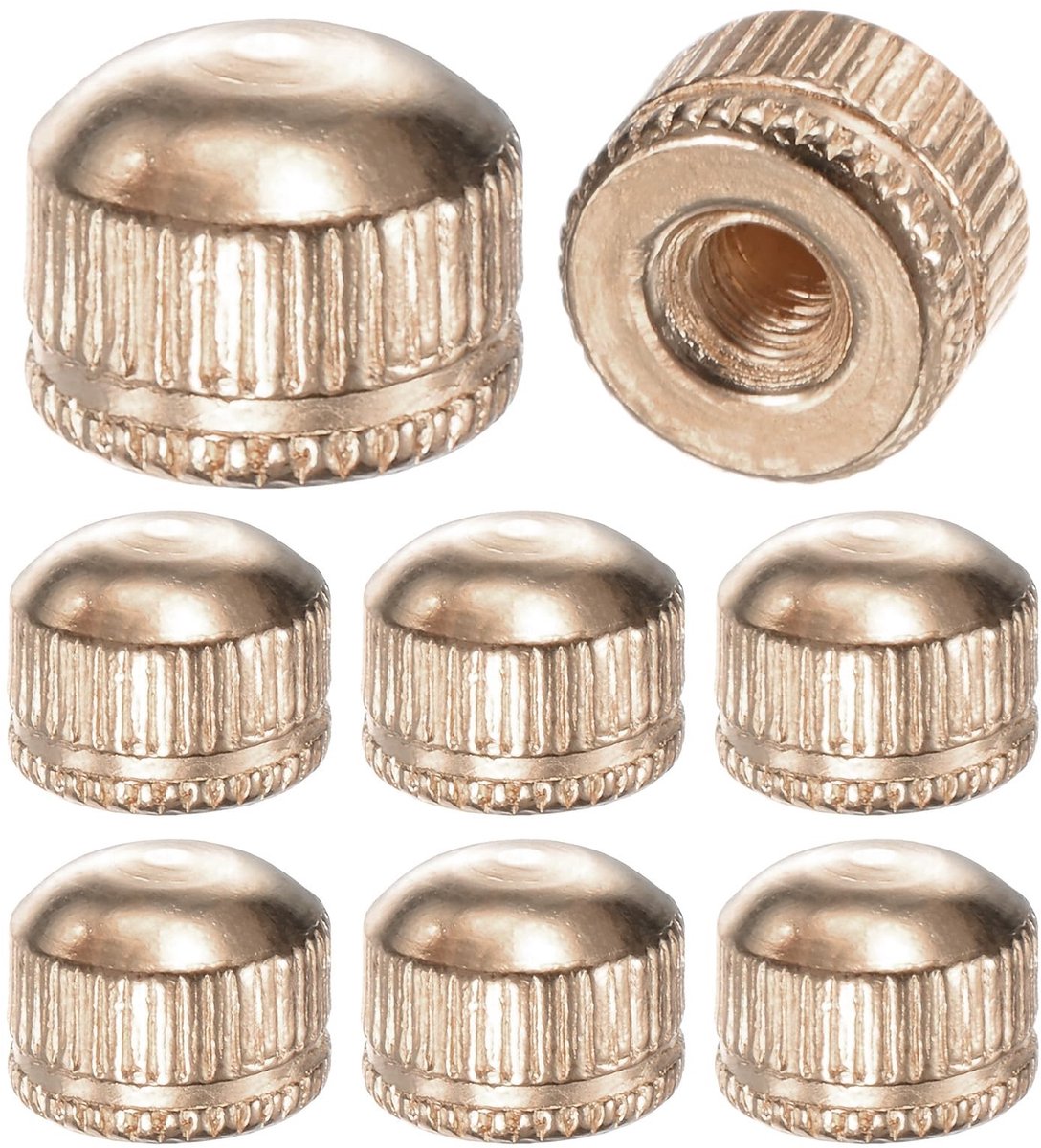 Dailygoods - M METERXITY 8 stuks draadhoedmoeren, schroefdoppen M4 x 11 mm voor verlichting, vrouwelijke gekartelde moer voor het vervangen van plafondafdekking/decoratieve lamponderdelen [goudkleurig]