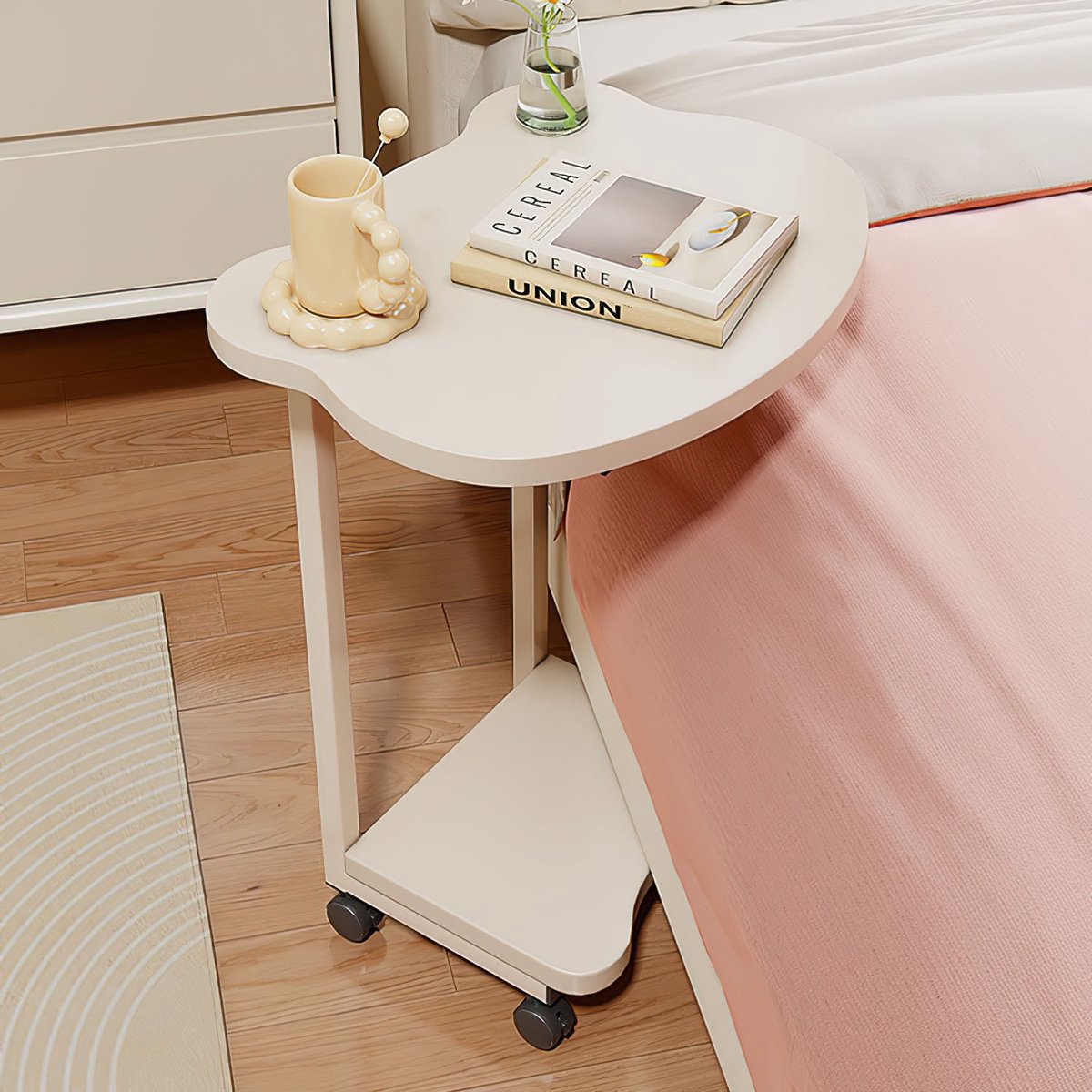 Cream Style Bijzettafel Panda Design-Mobile Salontafel-Woonkamer Side Table-Wit