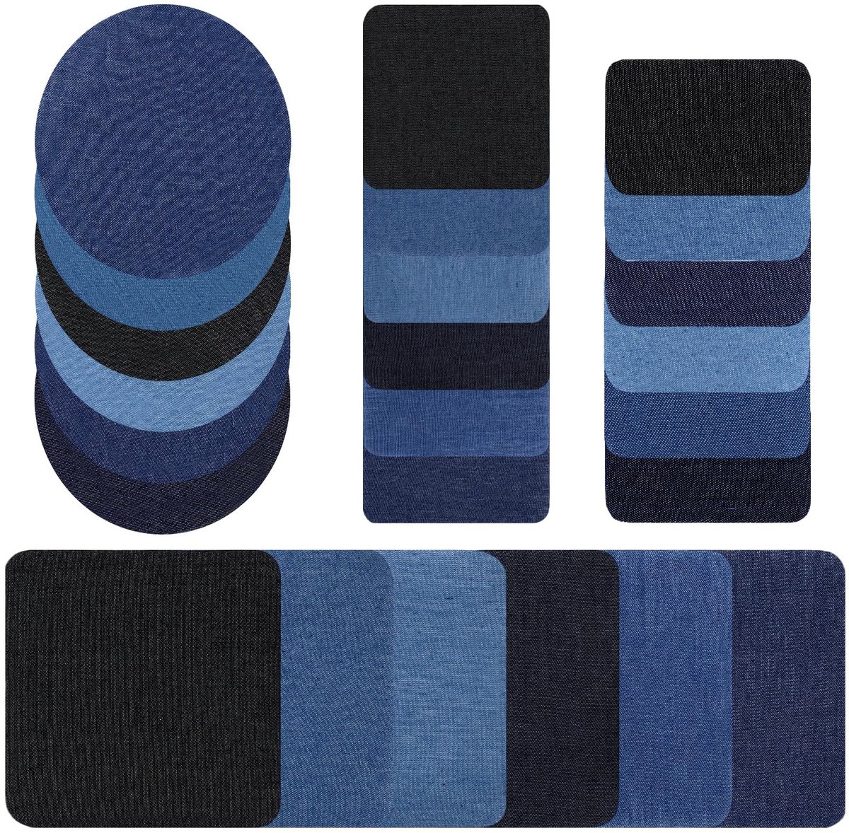 Solidchoice - 24 strijkpatches voor kleding, jeans-strijkpatches voor binnen en buiten van jeans, reparatieset voor gescheurde jeans, 4 vormen, 3 kleuren