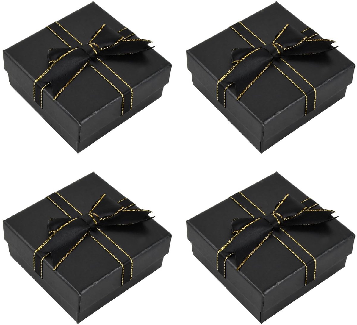 Dailygoods - 4 stuks sieraden geschenkdozen, kartonnen sieraden display doos, sieraden verpakking doos met strik knoop, oorbellen ringen opbergkoffer, vierkante beige cadeautjes, kleine papieren sieraden