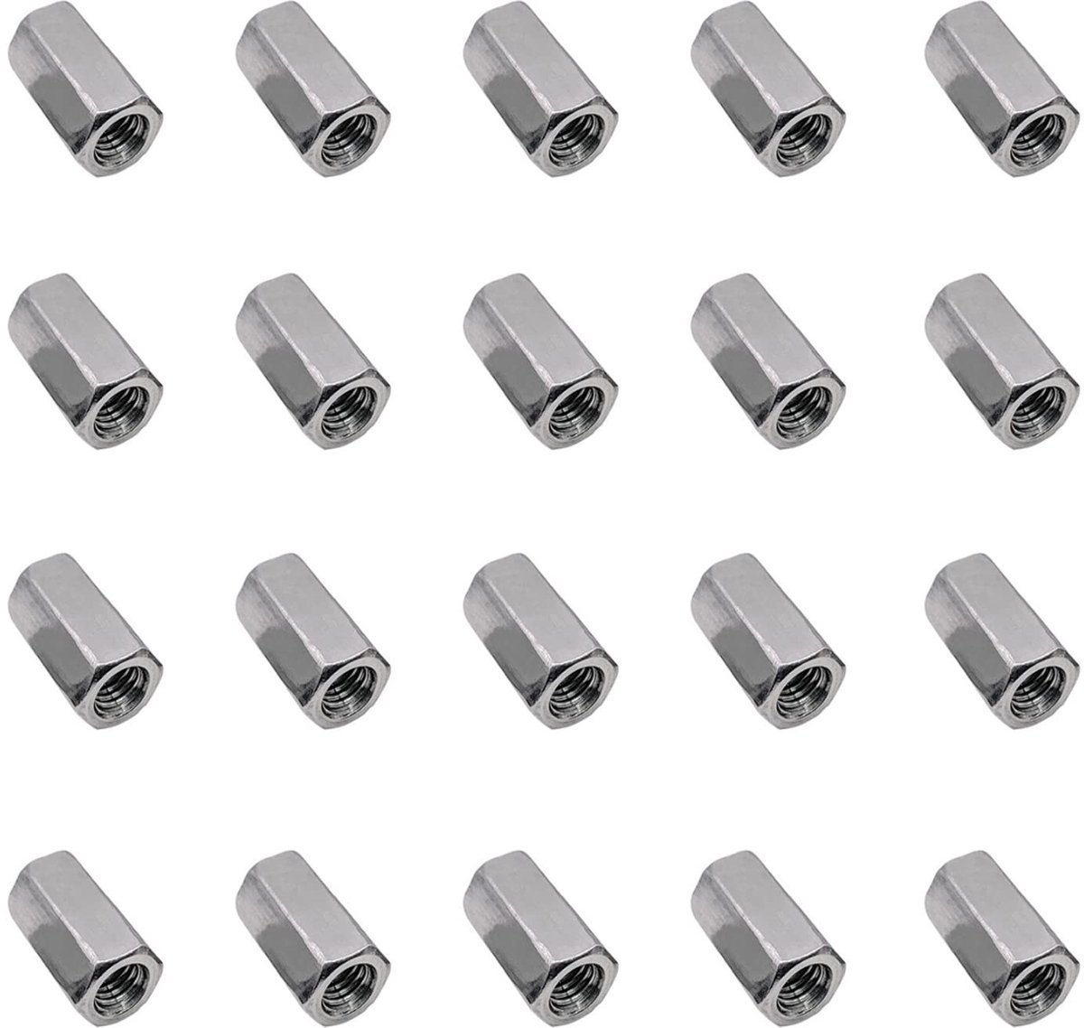 Dailygoods - 20 stuks lange stangmoeren, M5 zeskantige hulsmoeren, zeskantige koppelingsmoer, koolstofstaal, gegalvaniseerde lange moer voor huishoudelijke kantoorapparaten en andere machines (M5 x 8 x 15)