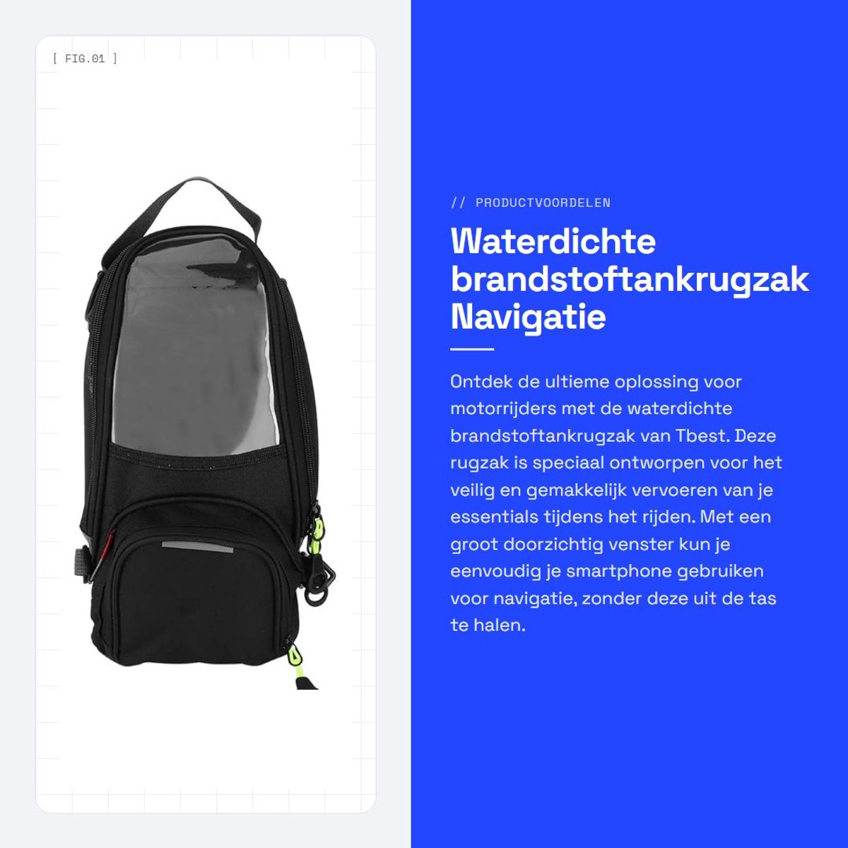 Dailygoods- Brandstoftankrugzak Waterdicht - Magnetisch - Groot Venster - Oxford-Stof - Slijtvast - Geschikt voor Motorfiets - Tanktas