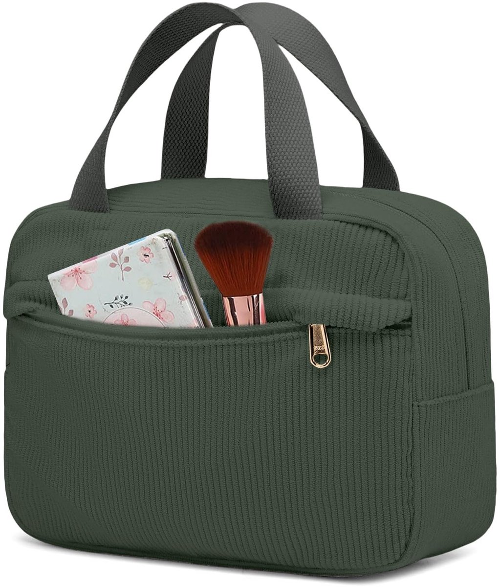 Dailygoods - Aucuu Corduroy make-uptas, make-uptas, kleine make-uptas, make-upzakje, gestreepte corduroy draagbare tas met metalen rits, reiscosmetische tassen organizer voor vrouwen, reizen, school, cadeau, #9