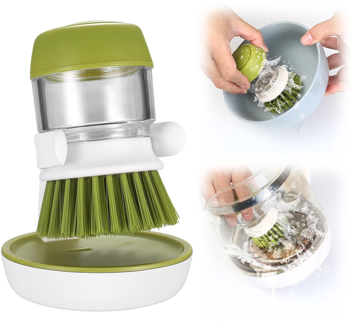 Dailygoods- Zeepdispenser Automatisch - Afwasborstel met Zeepdispenser - Opbergstandaard - Krasbestendige Borstelharen - Eenvoudig te Vullen Reservoir