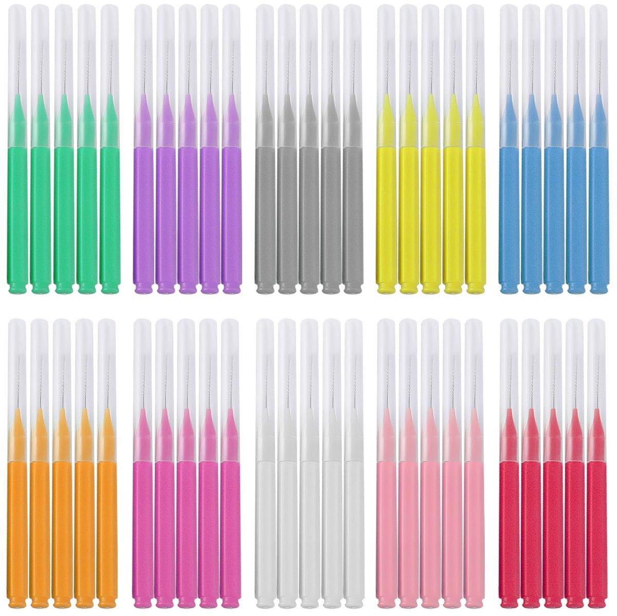 Dailygoods- Interdentale Borstels 50 Stuks - Mini-Flosspicks - Tipi-Tandenborstel - Beugel-Tandenborstel - Tandenstoker/Floss Picks - Kunststof/Roestvrij Staal - Tandenborstels