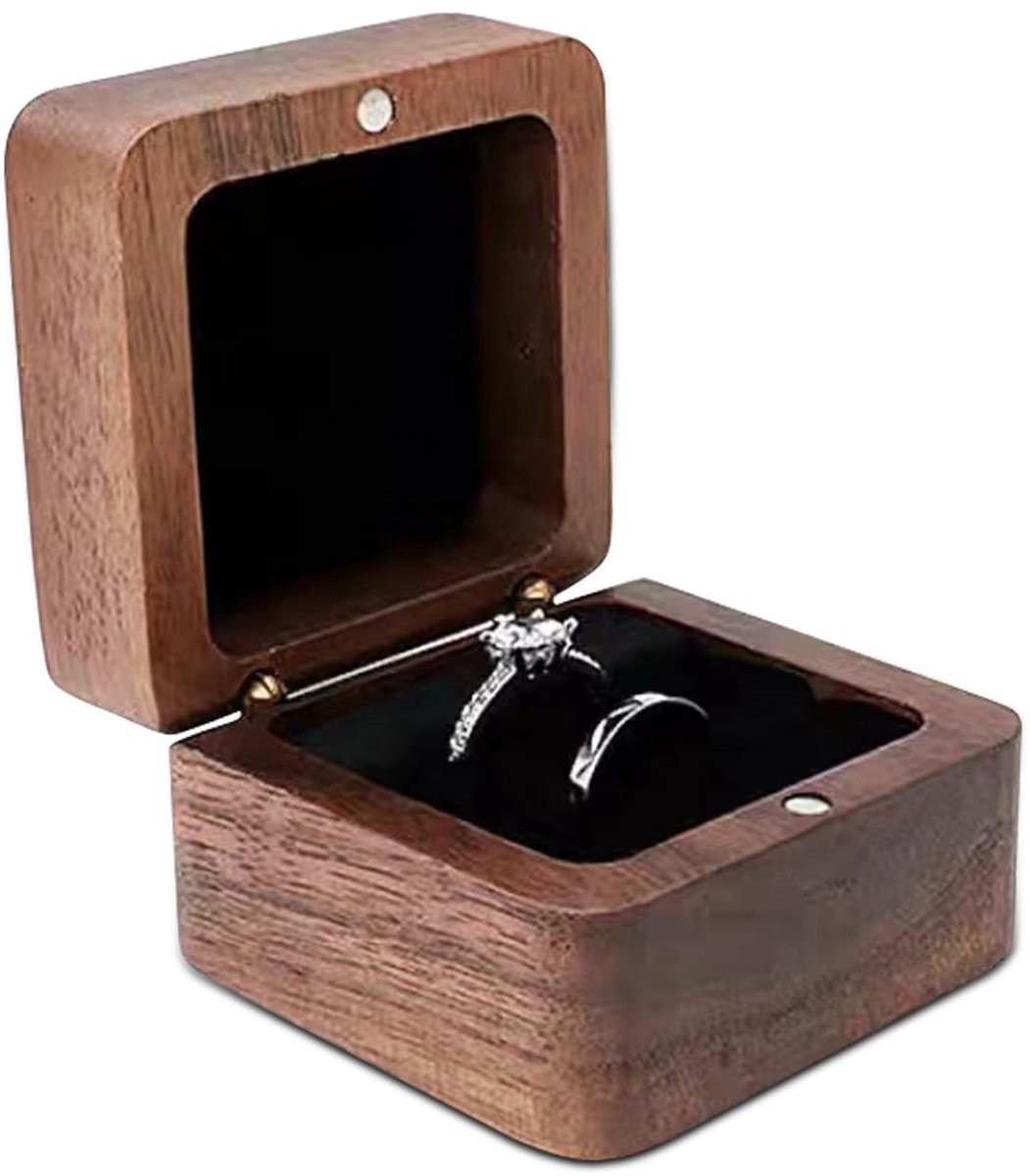 Dailygoods- Ringbox Mini - Houten Bruiloftsringbox - Retro Ringhouder - Duurzaam - Elegante Sieradendoos - Zachte Sponsvoering - Sieradenbox