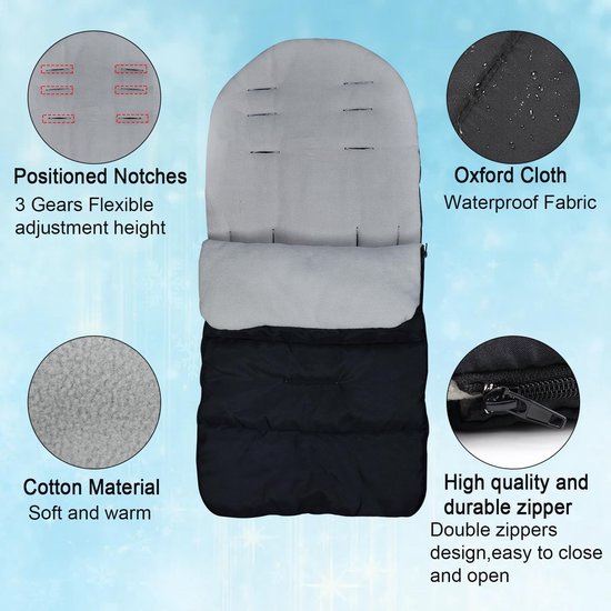 Dailygoods- Wintervoetenzak Waterdicht - Voetenzak Kinderwagen - Buggy Voetenzak - Universele Babyvoetenzak - Ritssluiting - 88 x 40 cm - Babyslaapzak van Dailygoods — afbeelding 5