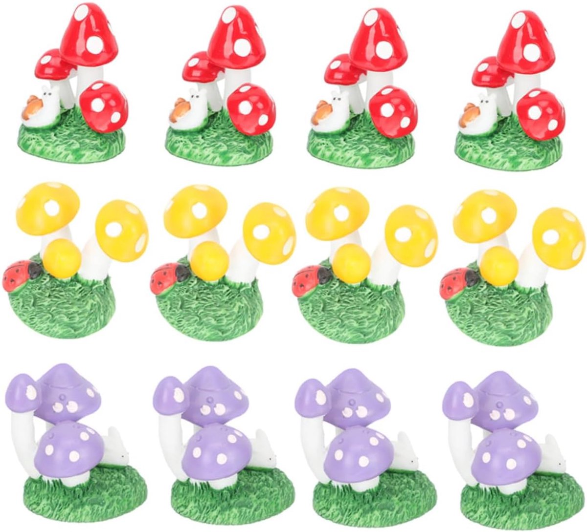 Miniatuur Paddenstoelen - Decoratie Figuurtjes - Tuin Decoratie - Realistische Vormgeving - 3.4X2.7X2.2CM - Kleurrijk