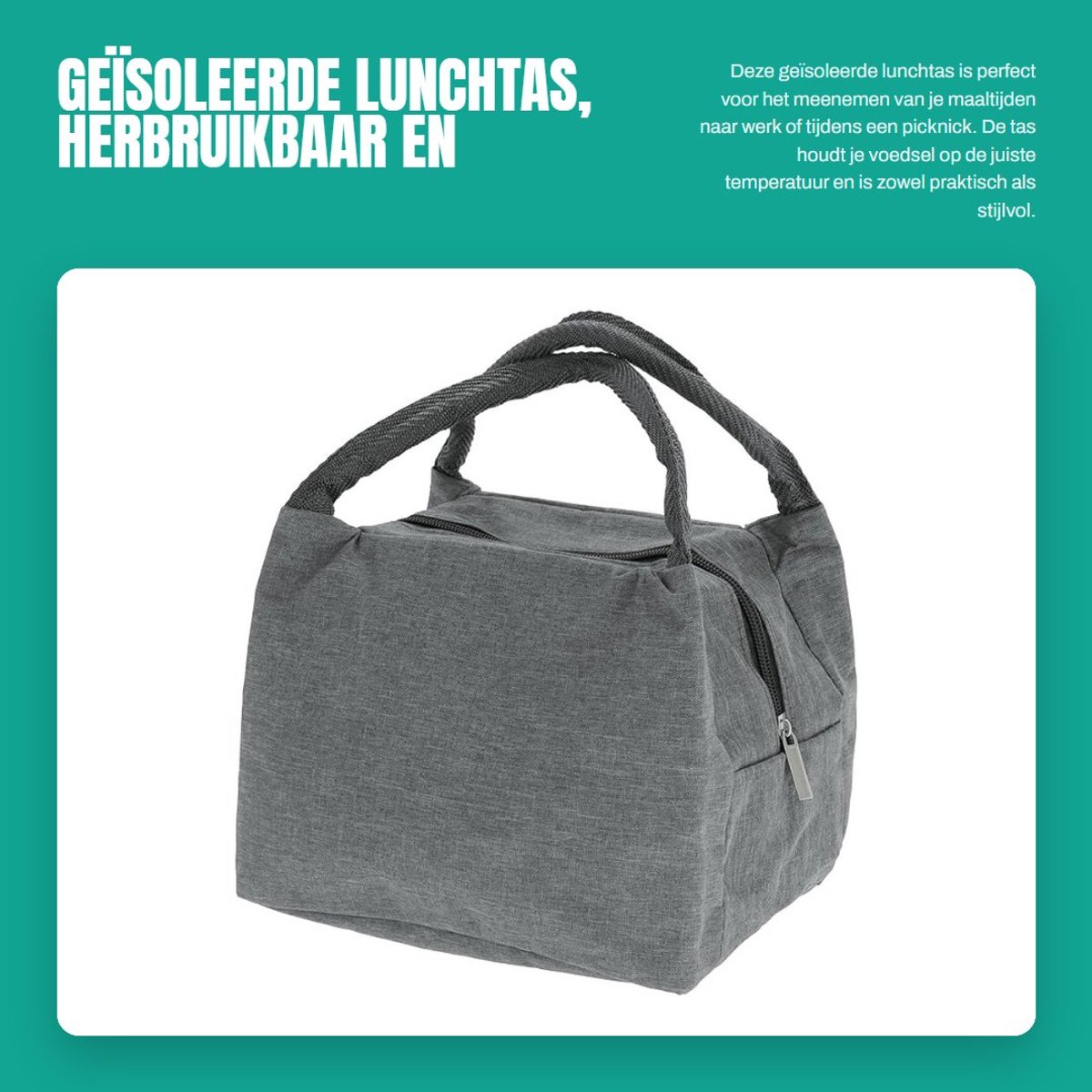 Dailygoods- Lunchtas Geïsoleerd - Opvouwbaar - Lekvrij - Voor Werk/Kantoor - Robuuste Oxford-Stof - 22,5 x 16 x 18 cm - Koeltas