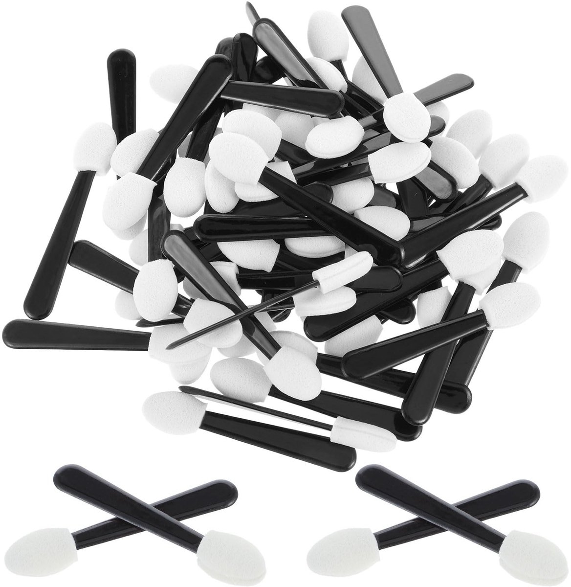 Dailygoods- Oogschaduw Applicators 50 Stuks - Wegwerp Applicators - Mini Spons Applicators - Draagbare Oogschaduw Borstels - Make-up Applicator - Zwart/Wit