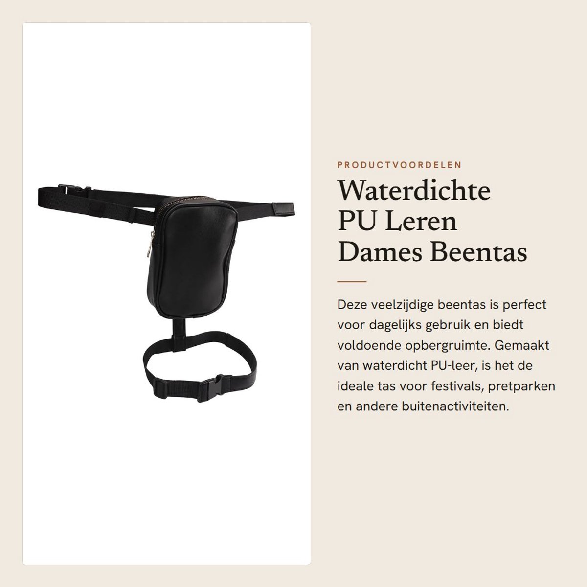 Dailygoods- Beentas Waterdicht - Dames Dijriem - Grote Capaciteit - Geschikt voor Festivals - Buitenshuis Gebruik - Eenvoudige Installatie - Heuptas