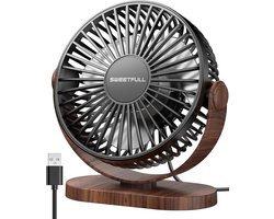 Tafelventilator Stil Bureauventilator 3 Snelheden Verstelbare Kantelhoek Compact USB Aangedreven Zwart