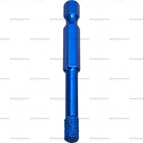 Blauwe diamant tegelboor van 8mm met zeskantige schacht en ruwe diamant-boorkop.