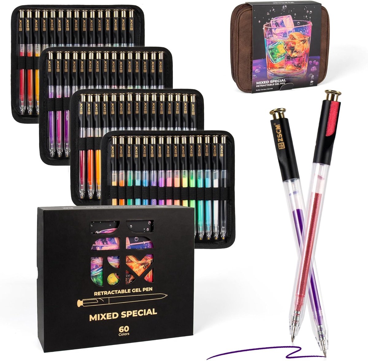 Thijox - Intrekbare Gelpen voor Volwassenen, 60 Kleuren, Veelkleurige Gelinktpennen met Grote Capaciteit, 1 mm Fijne Punt, Glad Schrijven, Kleurpennen