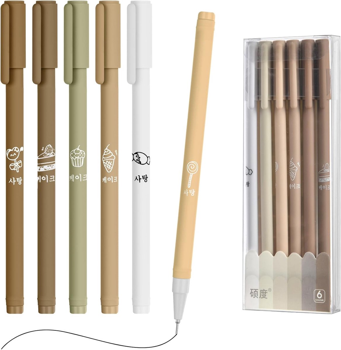 SnelShoppen - 6 Stuks Rollerball Pennen Set - Sneldrogende Gel Inkt Pennen - 0.5 mm Zwarte Inkt - Perfect voor Studenten en Volwassenen - Aesthetic St