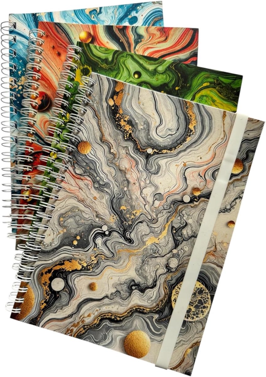 Set van 4 A5 Notitieboeken Gelinieerd, Milieuvriendelijk Gemaakt van Papiervallen, Kleurrijke Omslag voor Dagelijks Gebruik, Perfect voor School en Werk