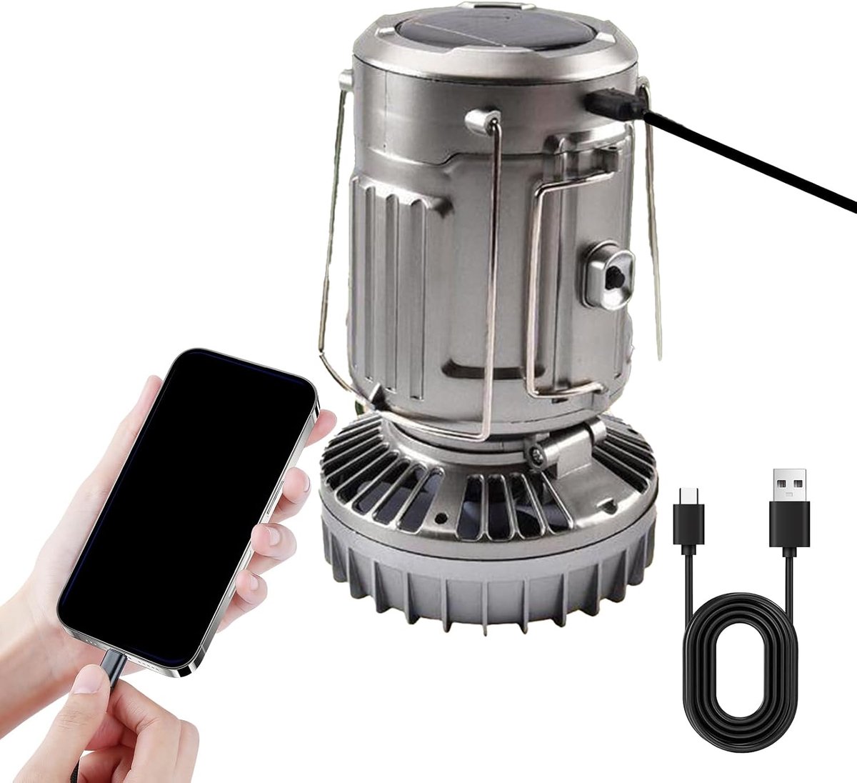 Thijox - Campinglamp Zonne-Energie LED Lamp | Oplaadbare Waterdichte Verlichting met Opvouwbare Koelventilator | Survivaluitrusting Powerbank voor Ten