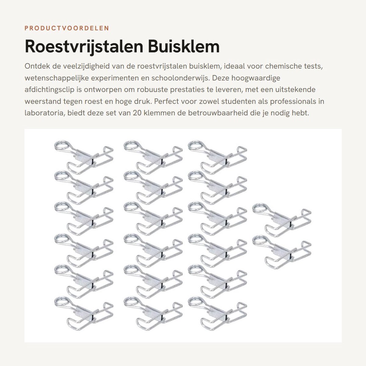 Dailygoods- Buisklem Roestvrij staal - 20 Stuks - Afdichtingsclip - Laboratoriumbenodigdheden - Chemische Tests - Hoge Hardheid - Antiroest - Laboratoriumklem