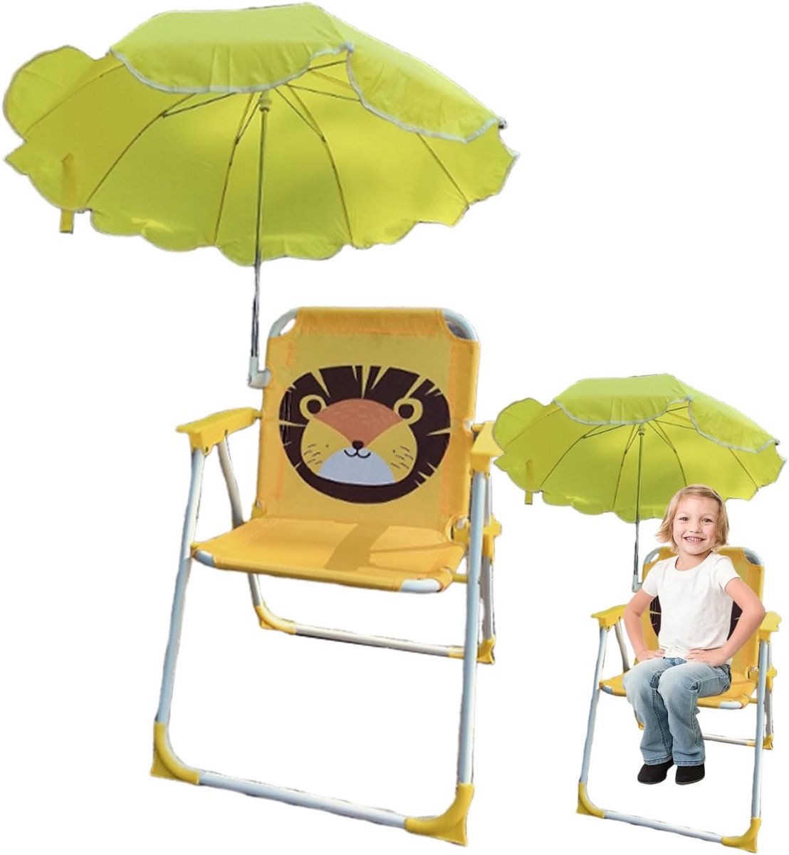 Thijox - Kids Strandstoel Met Parasol | Opvouwbare Tuin- En Campingstoel Met Zomerzonwering - Windbestendig Buitenzitje Voor Tuin, Picknick, Zwembad,