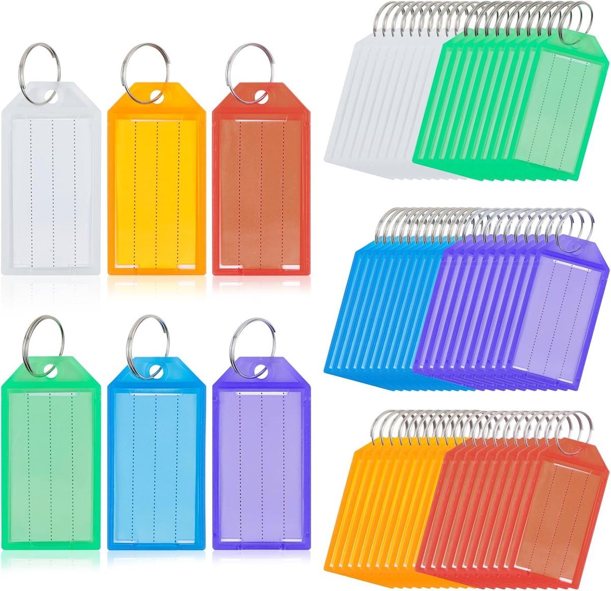Thijox - 60 Stuks Beschrijfbare Kunststof Sleutelhangers voor Sleutels, Bagage, Huisdieren en Kantoor - 6 Kleuren, Ideaal voor Organisatie en Identifi