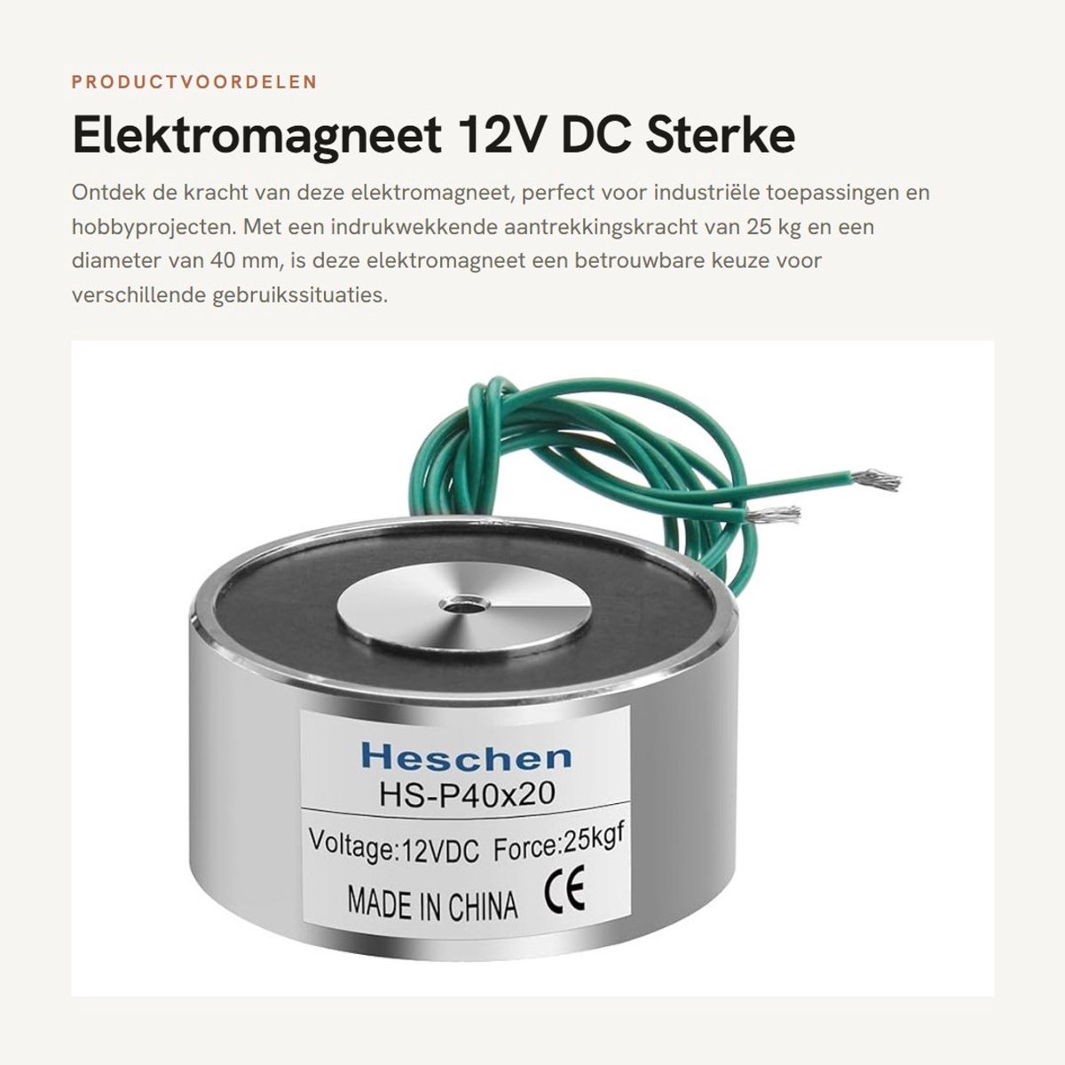 Dailygoods - Elektromagneet - 12V DC - Sterke aantrekkingskracht - 40 mm diameter - Toepassingen in industrie - 25 kg aantrekkingskracht - Geschikt vo...