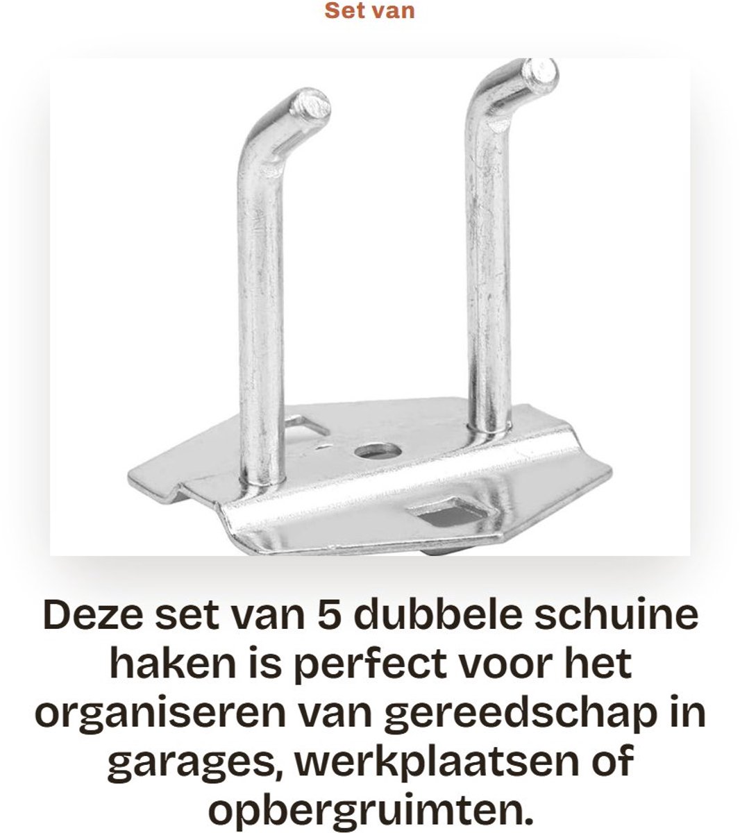 Dailygoods- Paneelhaak Geperforeerd - Opberghaken - Staal - Set van 5 - Capaciteit 3-5 kg - Gegalvaniseerd oppervlak