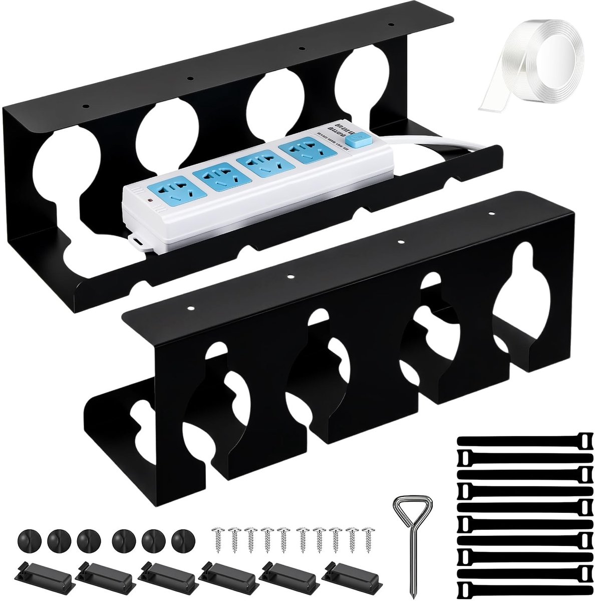 Dailygoods - 36 stuks set kabelmanagement bureau, zelfklevend en geschroefd, 2-delige kabelgoot, zwart, kabelhouder met 12 kabelhouders, 10 schroeven, 10 stropdassen, schroevendraaier, band, kabelorganizer