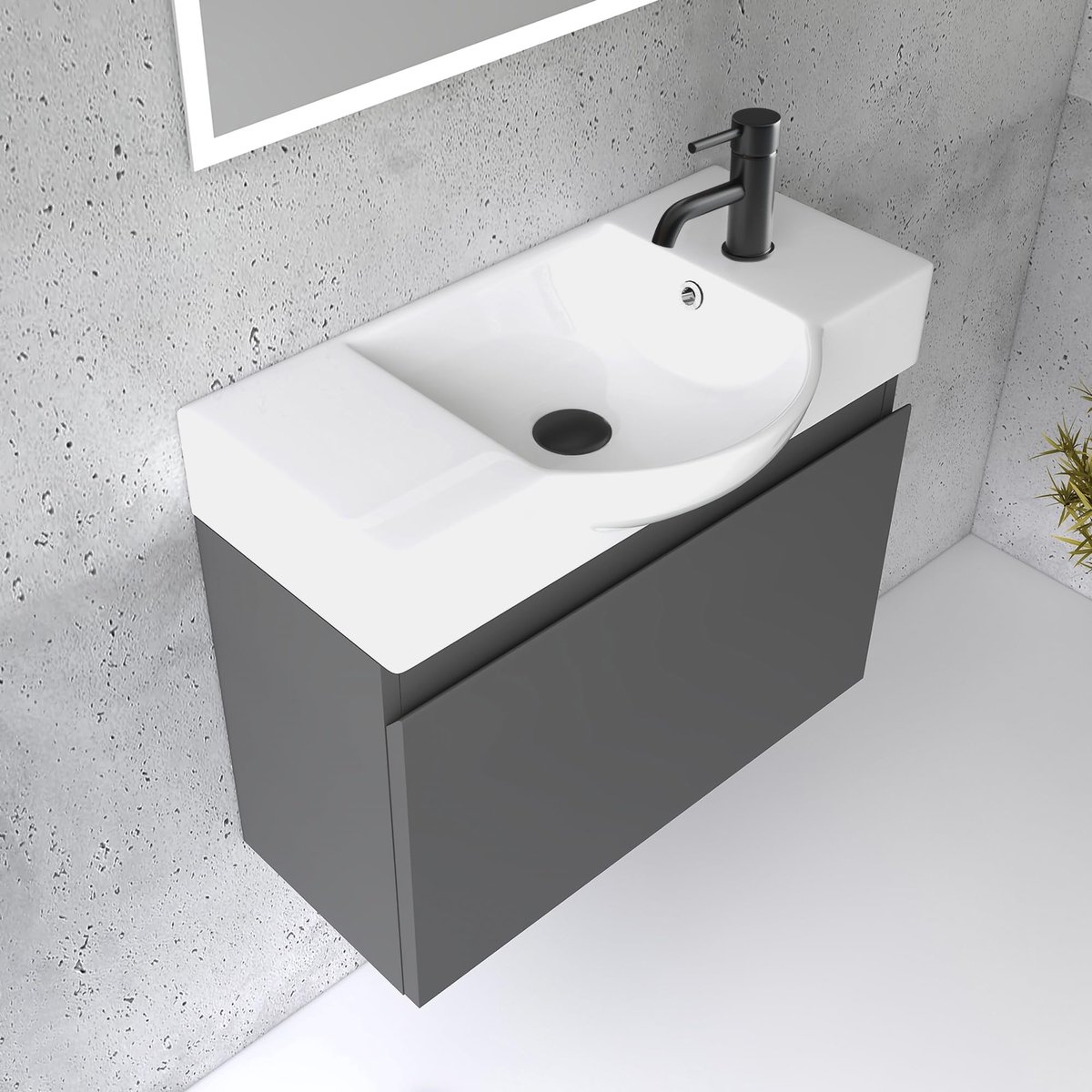 Dailygoods- Badkamermeubelset 55 cm breed - Wastafelonderkast - Badkamerkast smal - Kleine kast - Antraciet - Duurzaam design