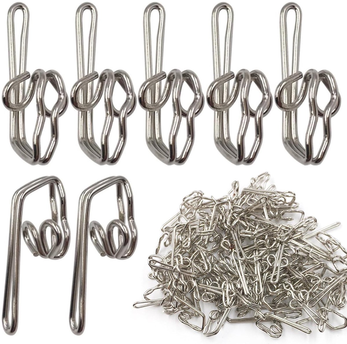 Dailygoods- Gordijnhaken 100 Stuks - Metalen Gordijnhaken - Lichtgewicht/Schokbestendig - Eenvoudig te Installeren - Zilver - 11 mm Breed/28 mm Lang