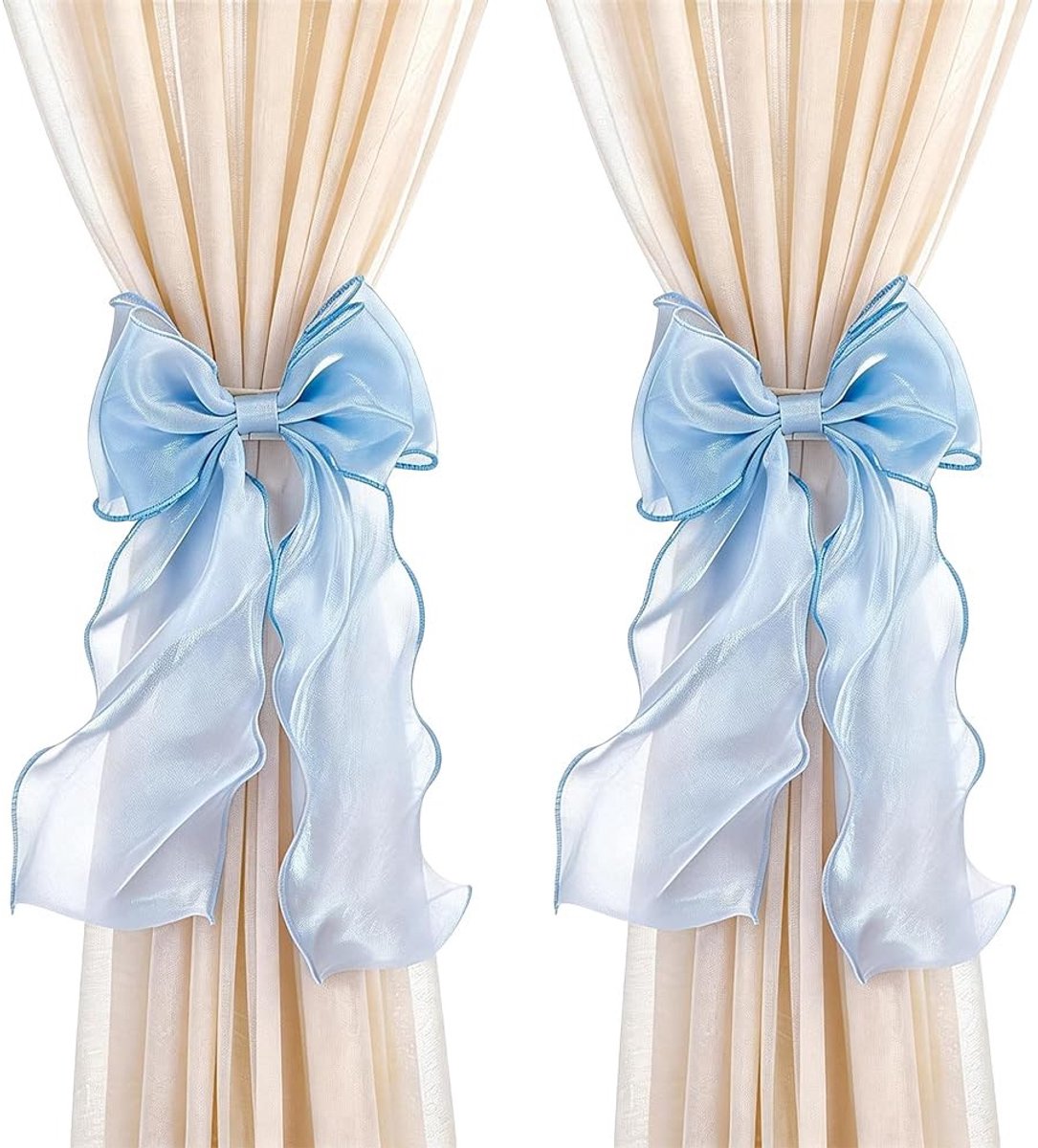 Dailygoods- Gordijnhouder 4 Stuks - Korenbloemblauw Gaas - Verstelbare 27 cm - Elegant Kant - Decoratie voor Slaapkamer - Lichtgewicht en Zacht - Gordijnstrik