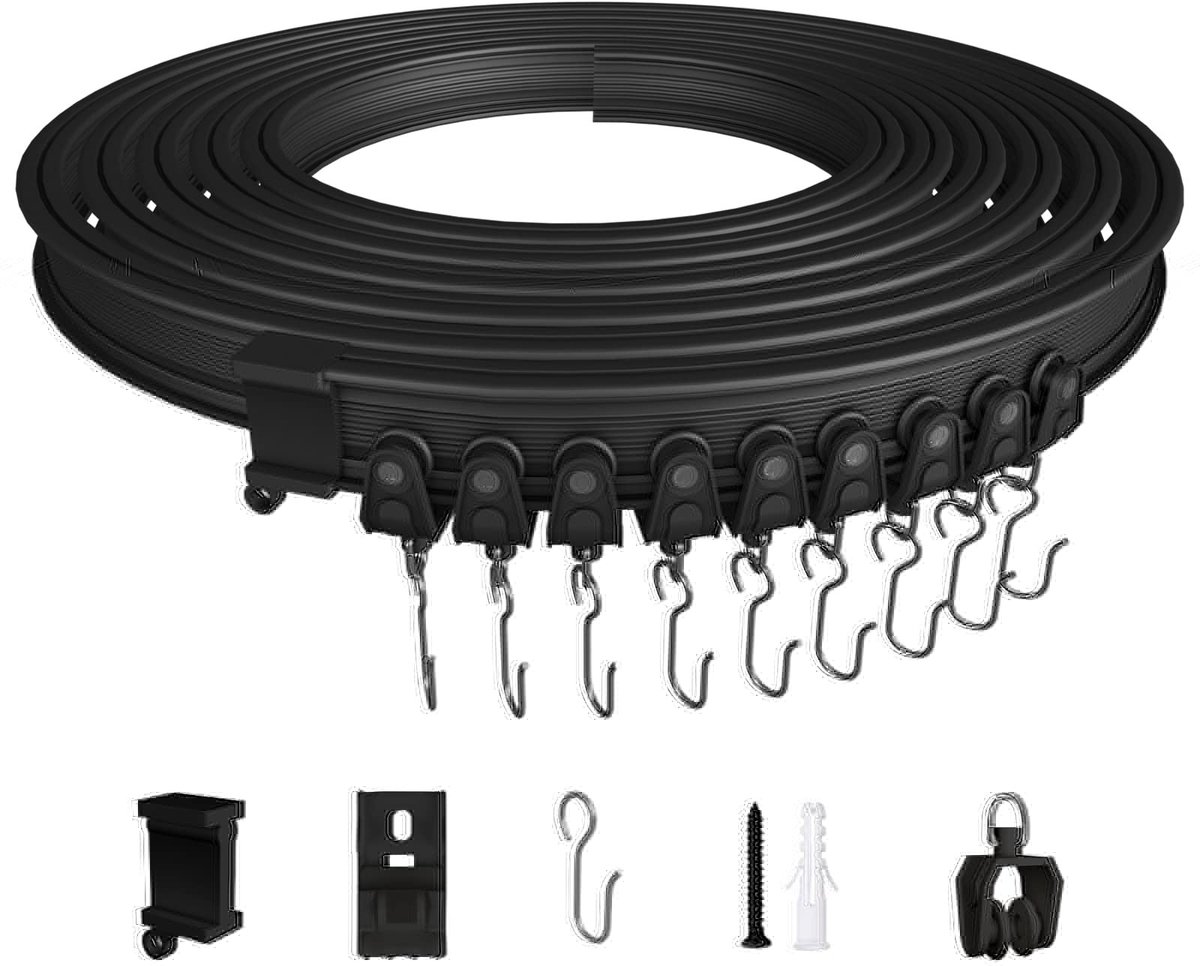 Dailygoods - Gebogen gordijnrail - Flexibele gordijnrail 10 meter - Duurzaam en stil - Zwart - Plafondgordijnrails - Ruimteverdeler - Geschikt voor ka...