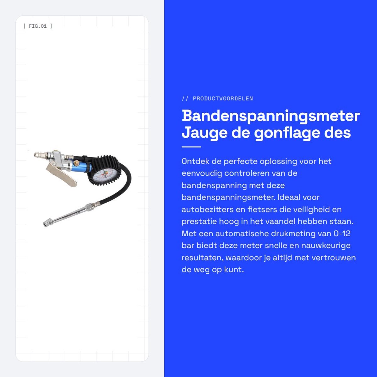 Dailygoods- Bandenspanningsmeter 0-12 bar - Bandenspanningsmeter voor auto - Bandenspanningsmeter motor - Bandenspanningsmeters - Topkwaliteit en service - Bandenspanningstester