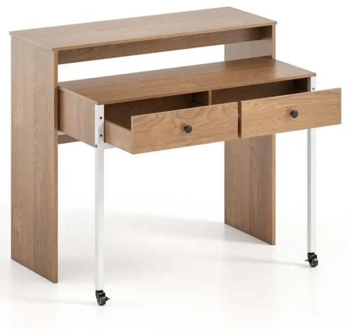Dailygoods Uitschuifbaar computerbureau met 2 opberglades, omzetbaar bureau voor thuiskantoor - naturel