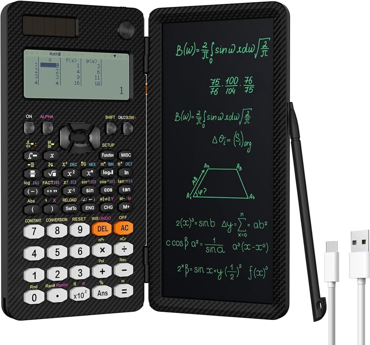 Wetenschappelijke Rekenmachine met Oplaadbare Functie, Schrijftablet en Pen - 552 Functies voor Wiskunde, Natuurkunde en Techniek
